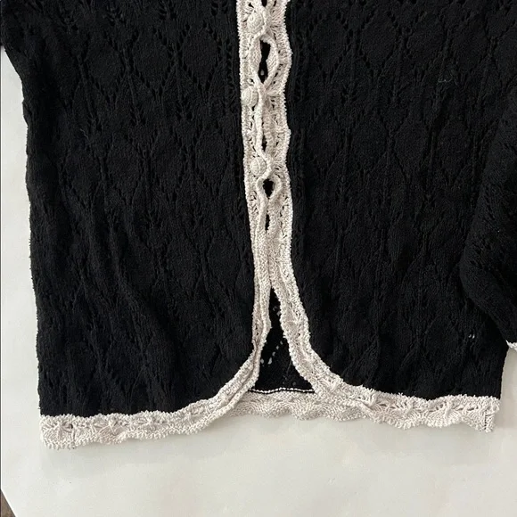 Free People Adelene Cardigan - Black Linen Blend Knit Large $128 - Picture 8 of 10